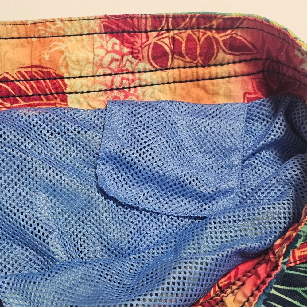 Tommy Bahama Mens Blue Green Pineapple Tropical Print Swim Trunks Mesh Lined L
